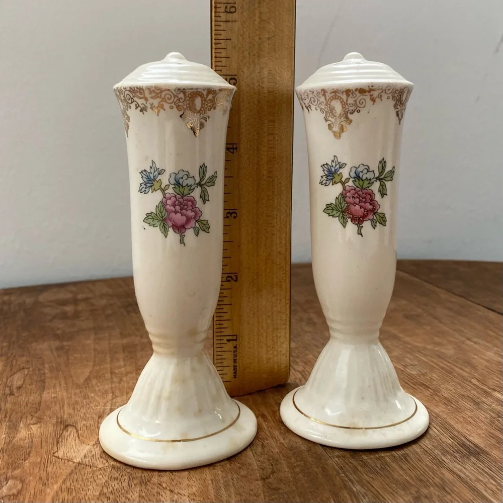 Vintage Victorian Porcelain Tall Salt and Pepper Shakers